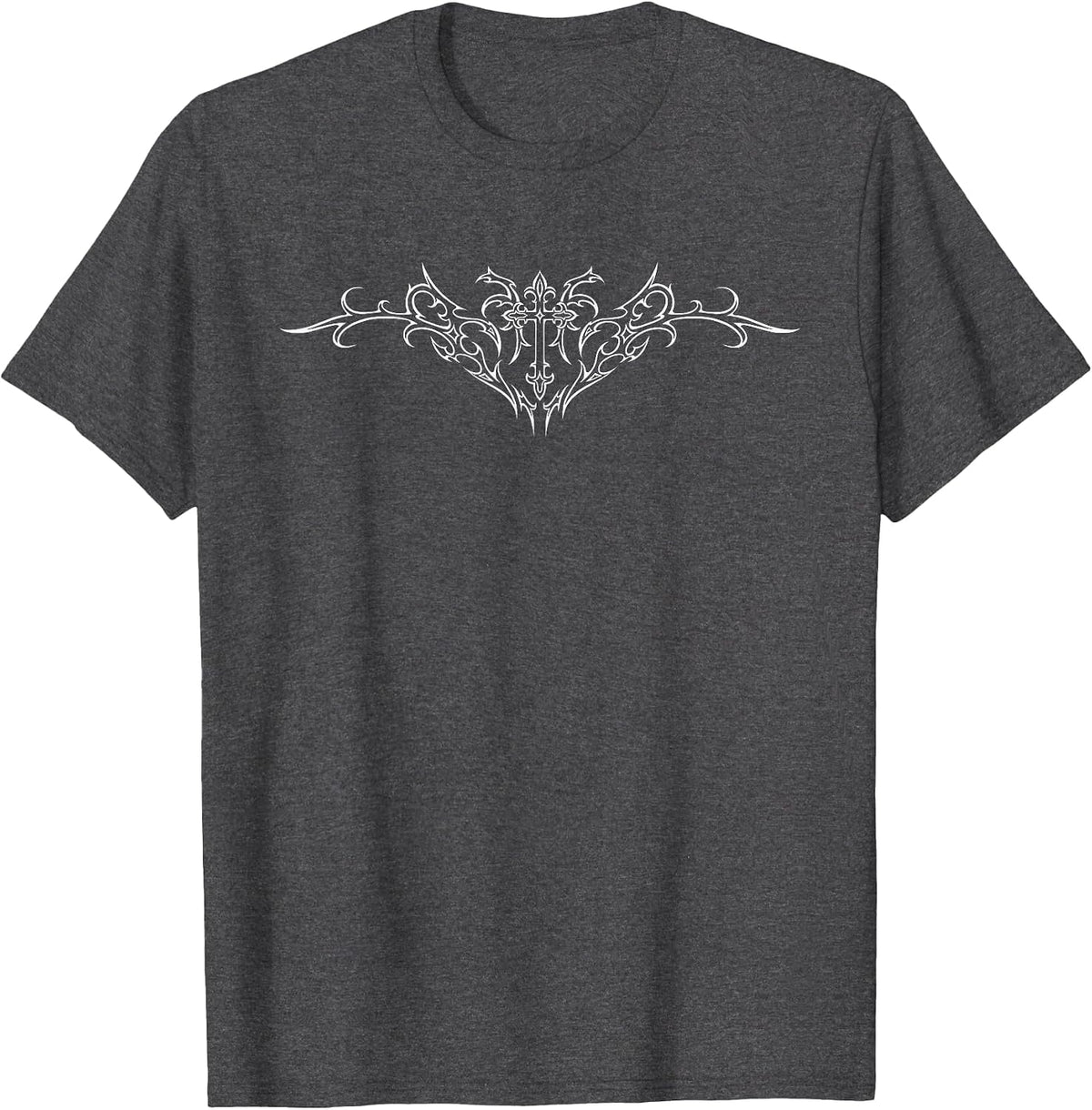 Y2K Alt Egirl Eboy Alternative Mall Trad Goth Cross Tattoo T-Shirt - Dark Heather Grey