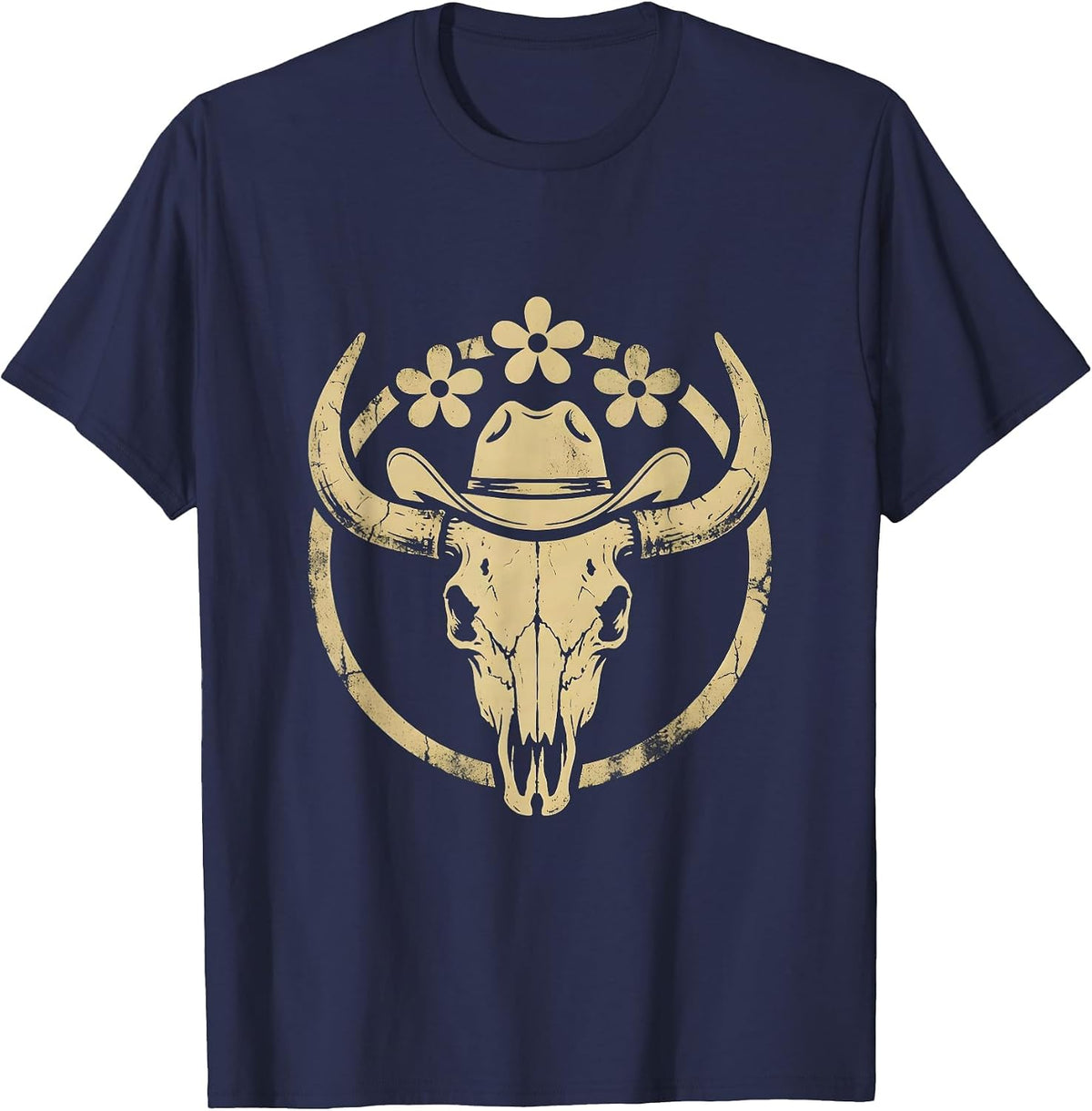 90s Country Cowboy Hat Tip Denim Jacket Graphic T-Shirt - Navy Blue
