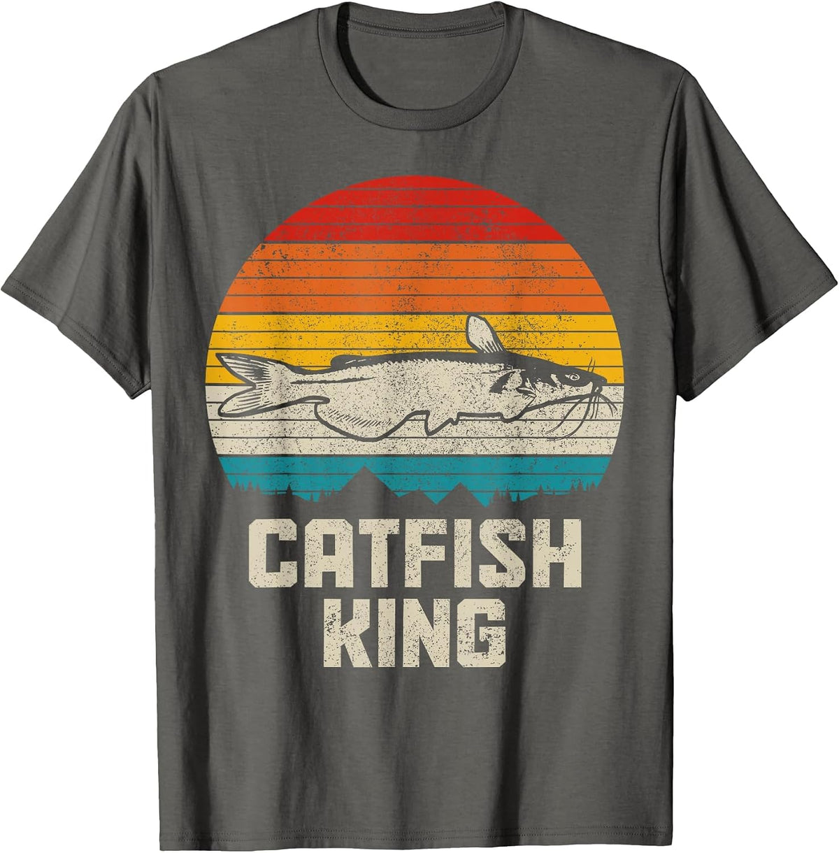 Catfish King Funny Catfishing Vintage Fishing T-Shirt - Asphalt Grey
