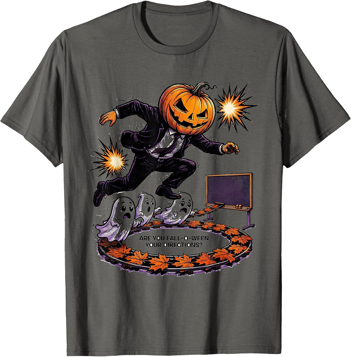 Are You Fall-O-Ween Your Directions Comic Book Teacher T-Shirt - Asphalt Grey