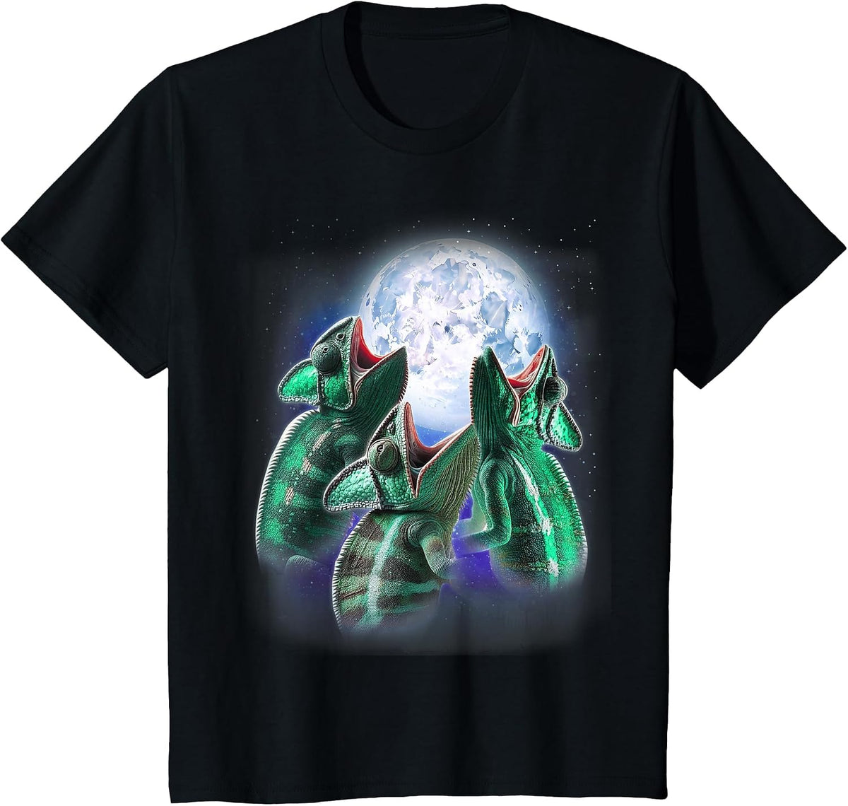 3 Chameleon Howling At The Moon Shirt Funny Pet Lizard Lover T-Shirt - Black