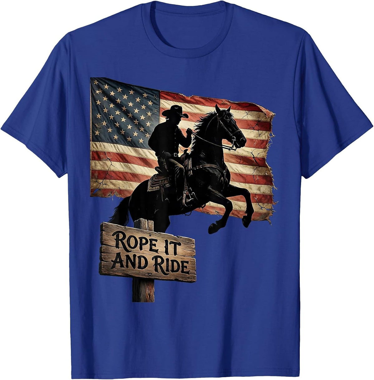 Men's Rope It and Ride Western Cowboy Design T-Shirt - Royal Blue