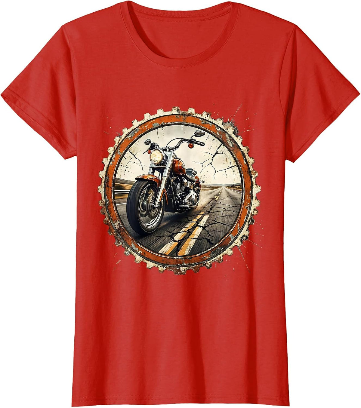 Freedom Ride Vintage Motorcycle Open Road Graphic T-Shirt - Red