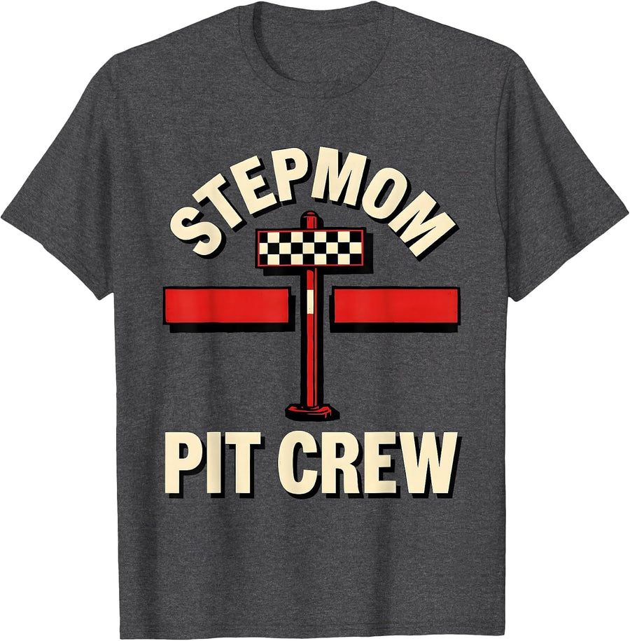 Men's Stepmom Pit Crew Race Car Birthday Family Matching Party T-Shirt - Dark Heather Grey