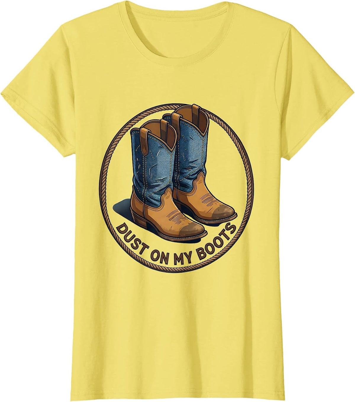Women's Dust On My Boots Denim Cowgirl Design T-Shirt - Lemon Yellow
