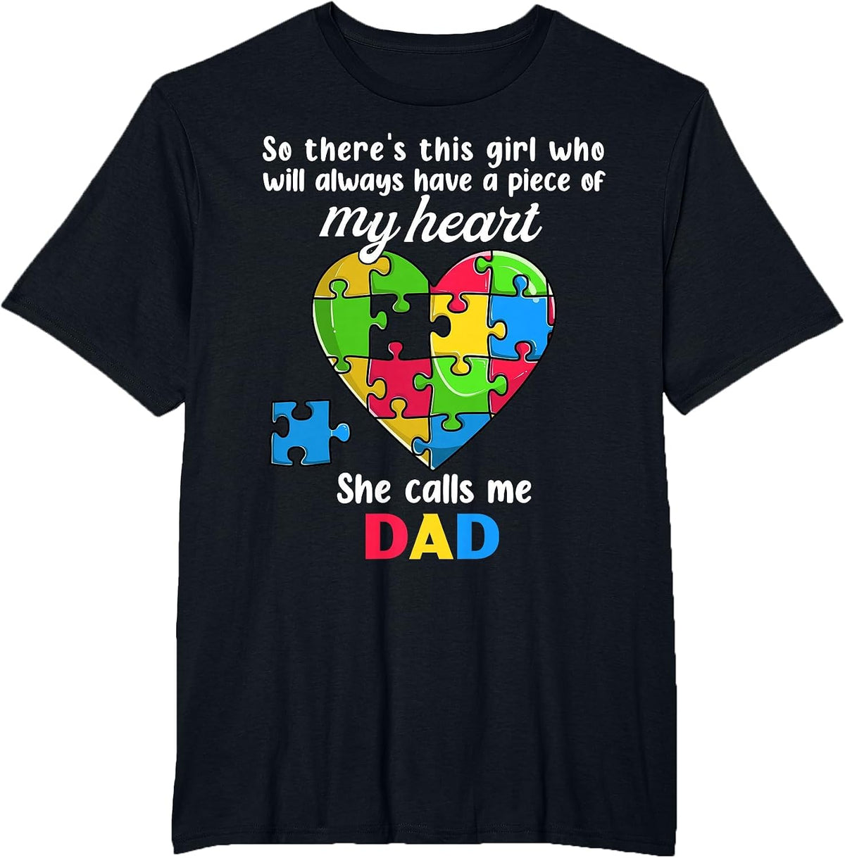 Autism Dad of Autism Daughter Daddy Shirts, Autistic Support T-Shirt - Black