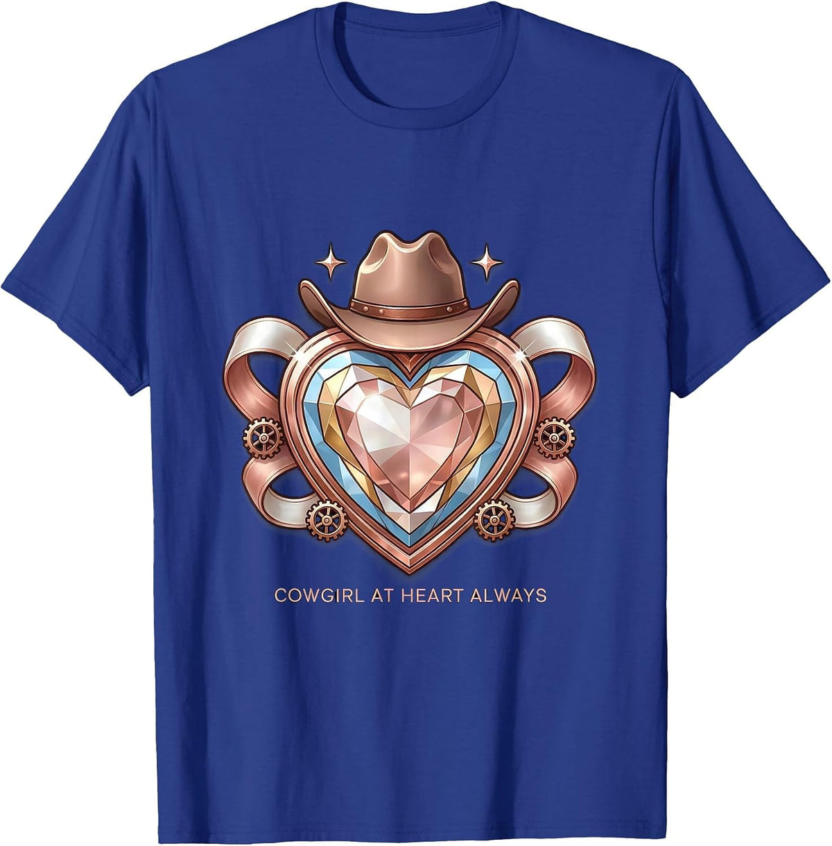 Cowgirl At Heart Always Western Design T-Shirt - Royal Blue