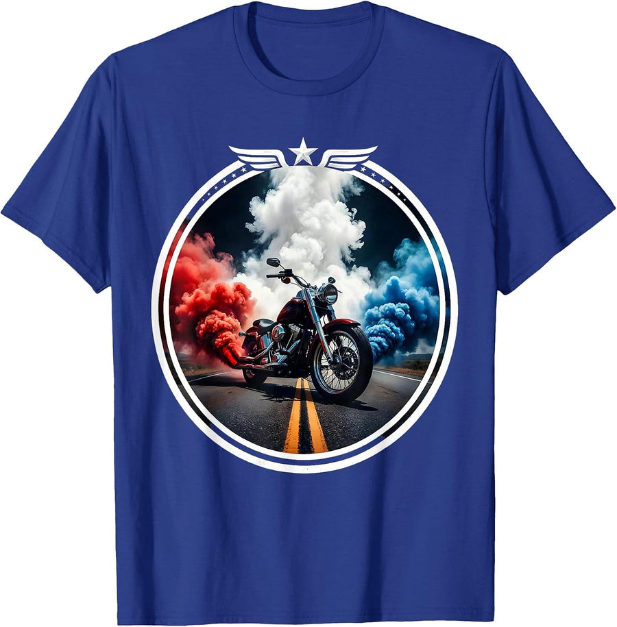 Vintage Motorcycle Lone Highway Dusk Freedom USA T-Shirt - Royal Blue
