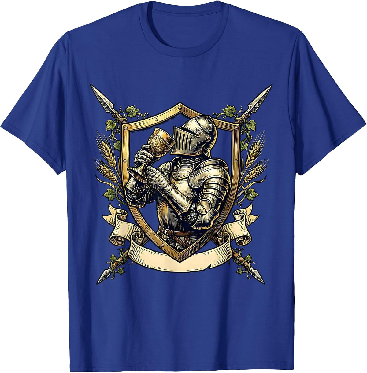 Men's Medieval Knight Beer Goblet Illustration T-Shirt - Royal Blue