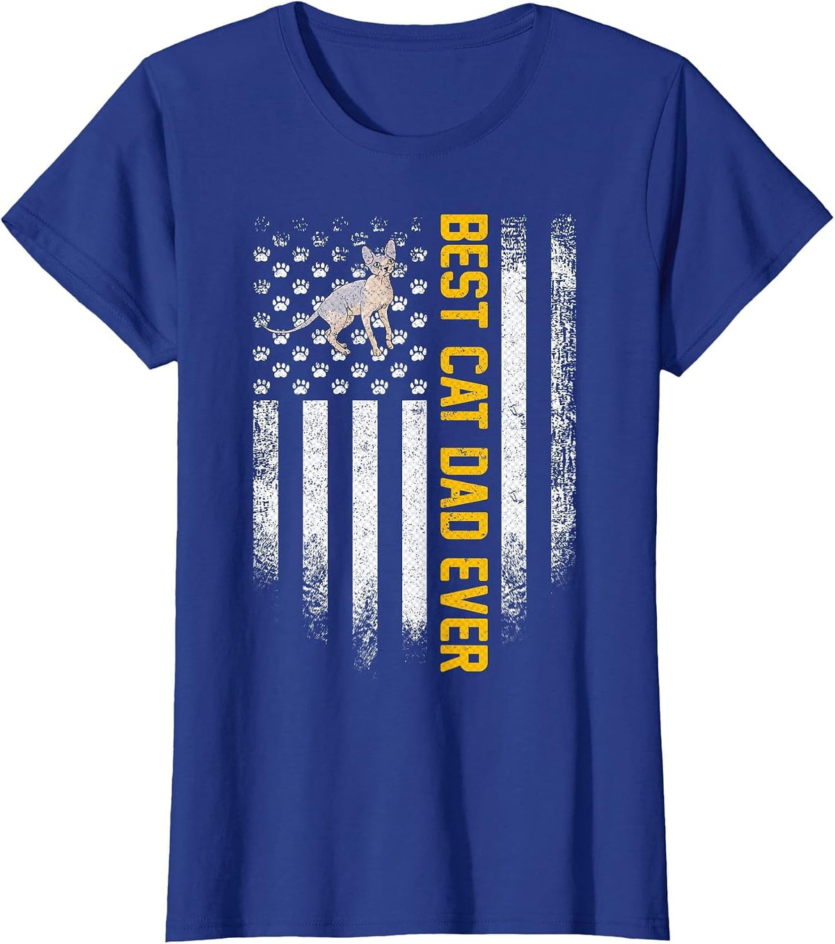 Vintage USA American Flag Best Sphynx Cat Dad Ever Funny T-Shirt - Royal Blue
