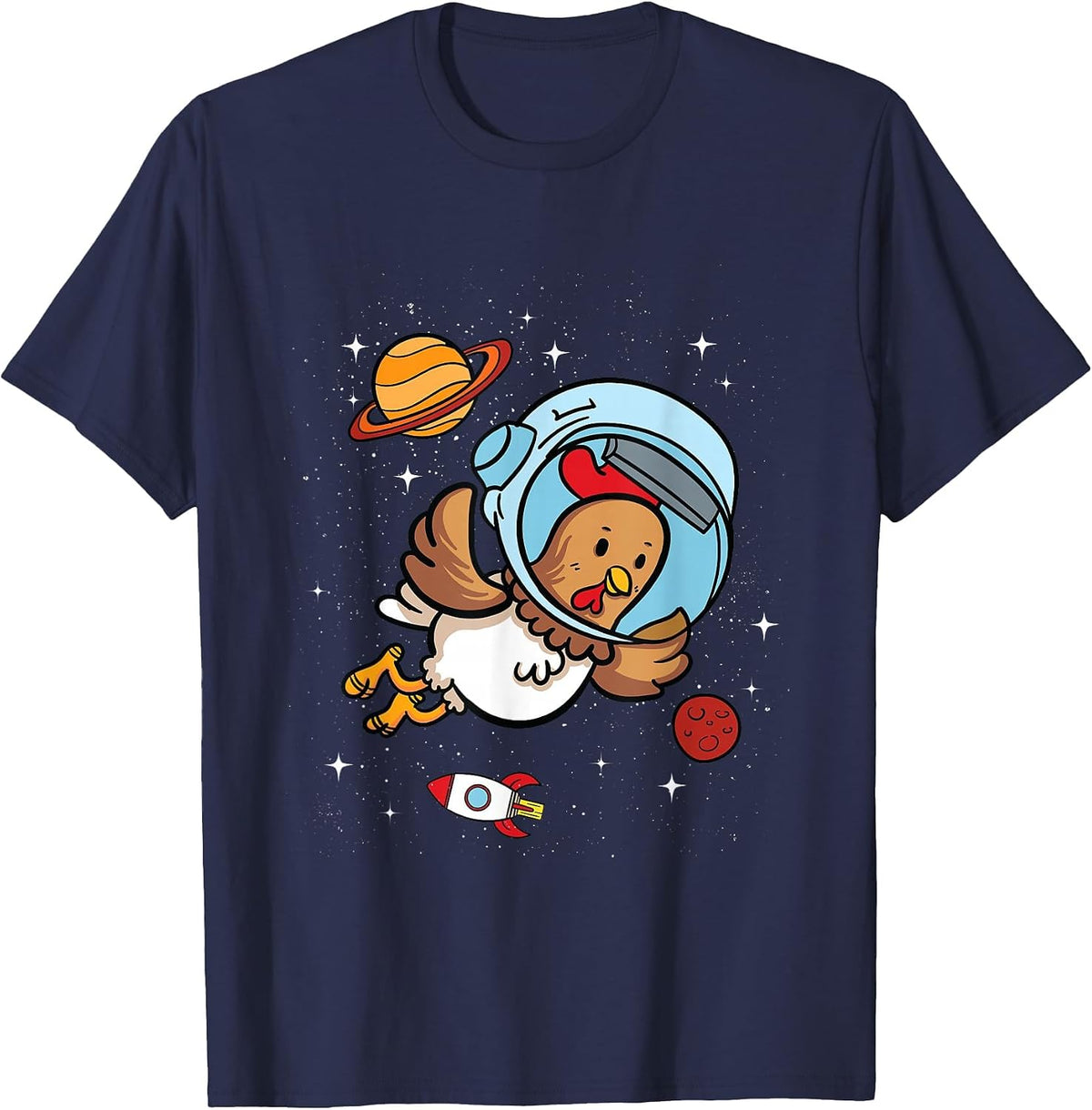 Chicken Astronaut in Space Poultry Breeding Lovers T-Shirt - Navy Blue