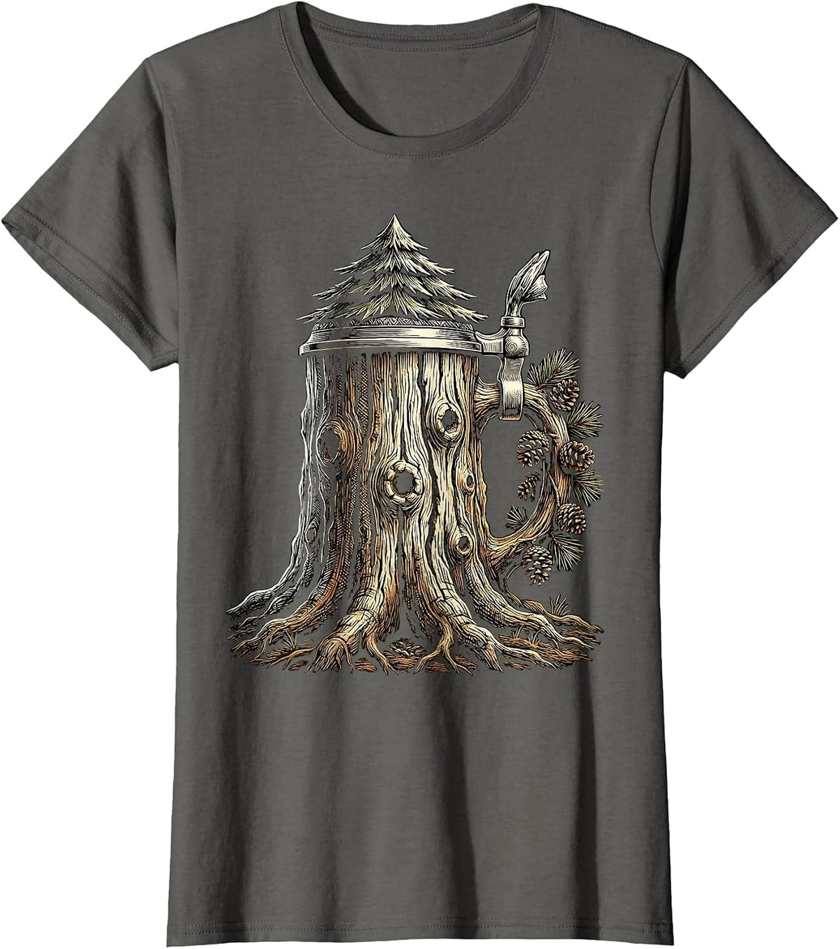Women's Pine Tree Stein Oktoberfest Graphic T-Shirt - Asphalt Grey