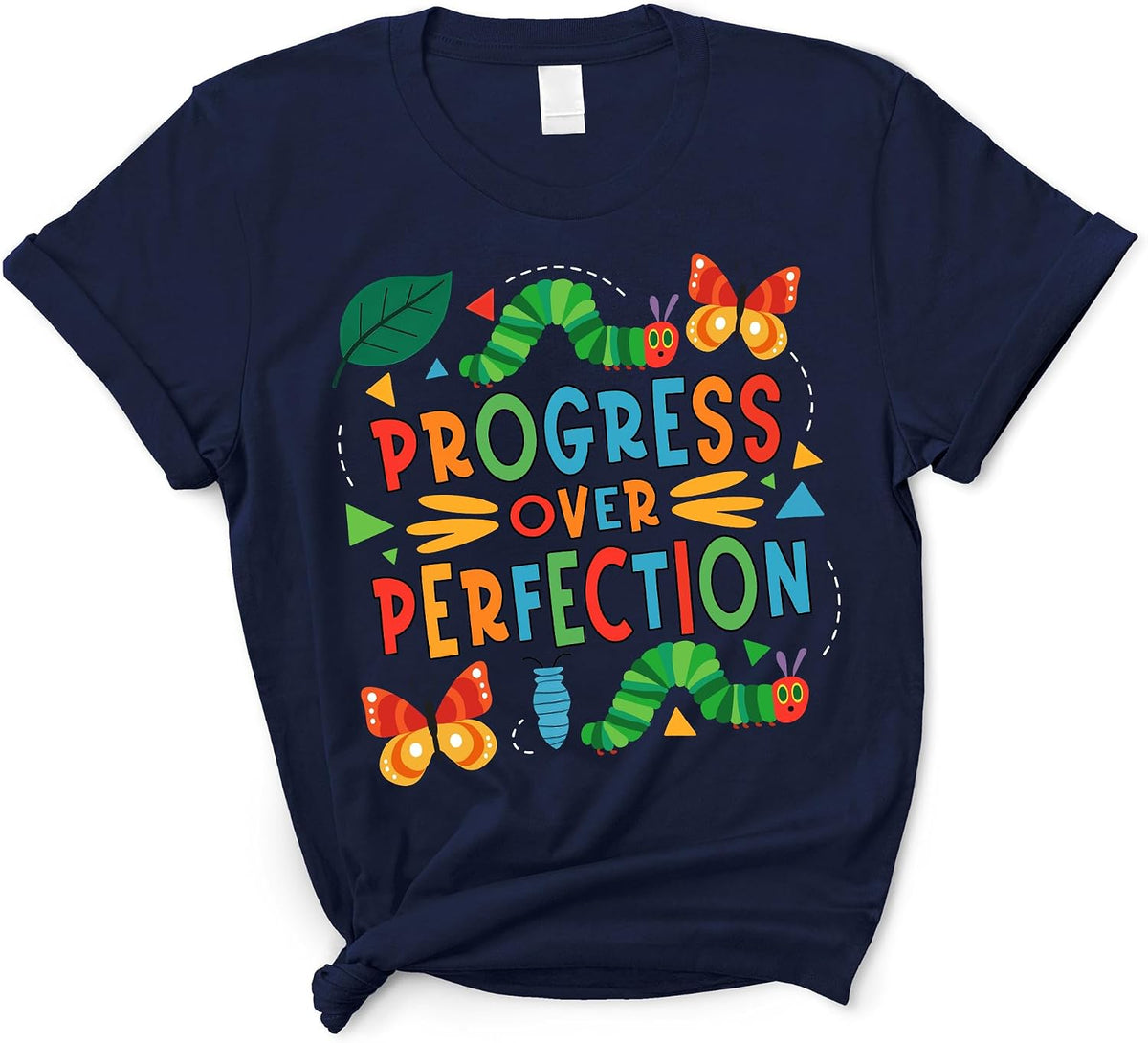 Progress Over Perfection Shirt - Cute Teacher Tshirt Back to School, Special Education BCBA Tee - Navy