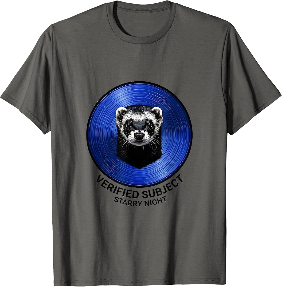 Men's Verified Subject Starry Night Ferret Van Gogh Animal Lover T-Shirt - Asphalt Grey