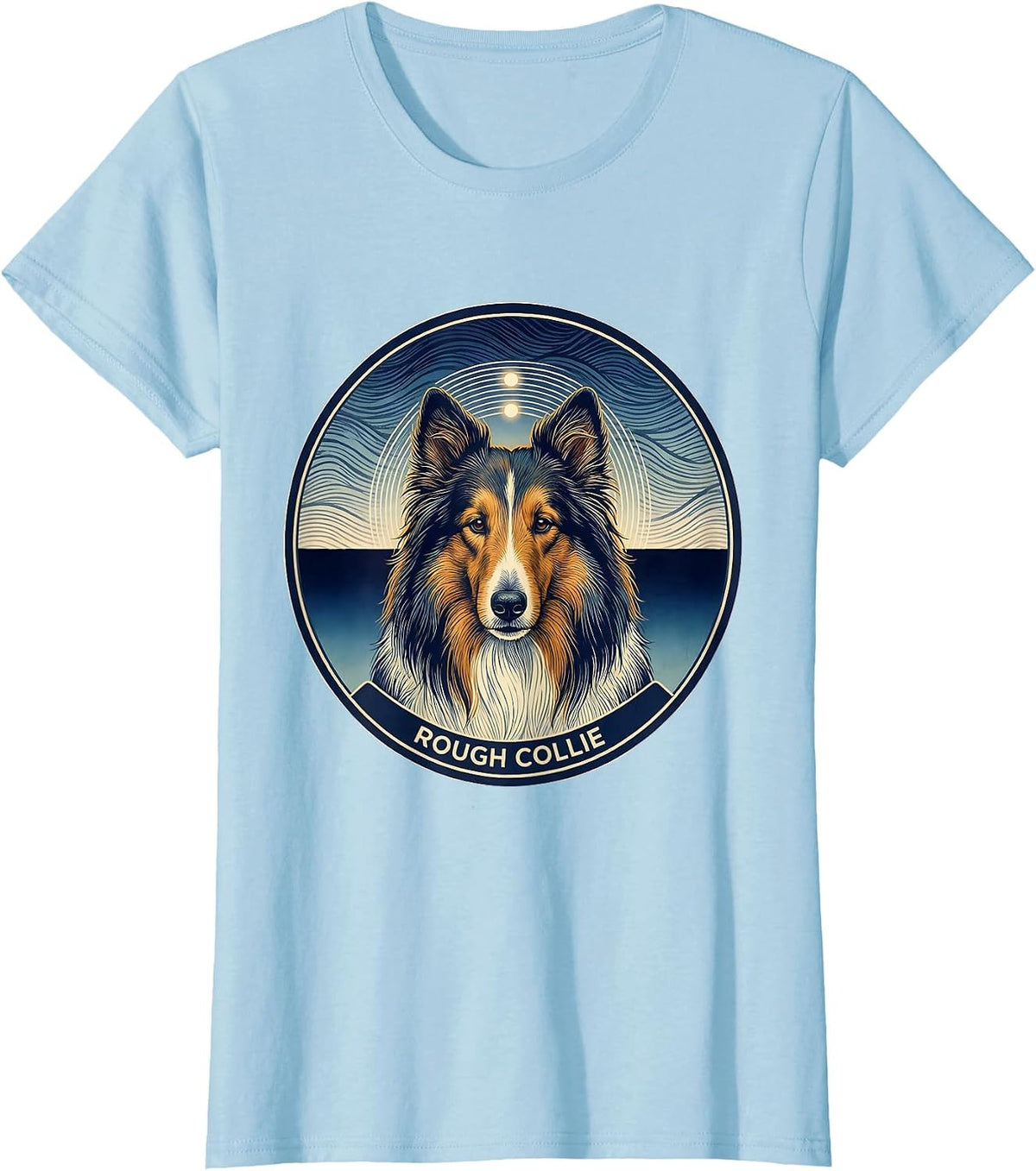Rough Collie Ukiyo-e Van Gogh Style Starry Night Dog T-Shirt - Baby Blue