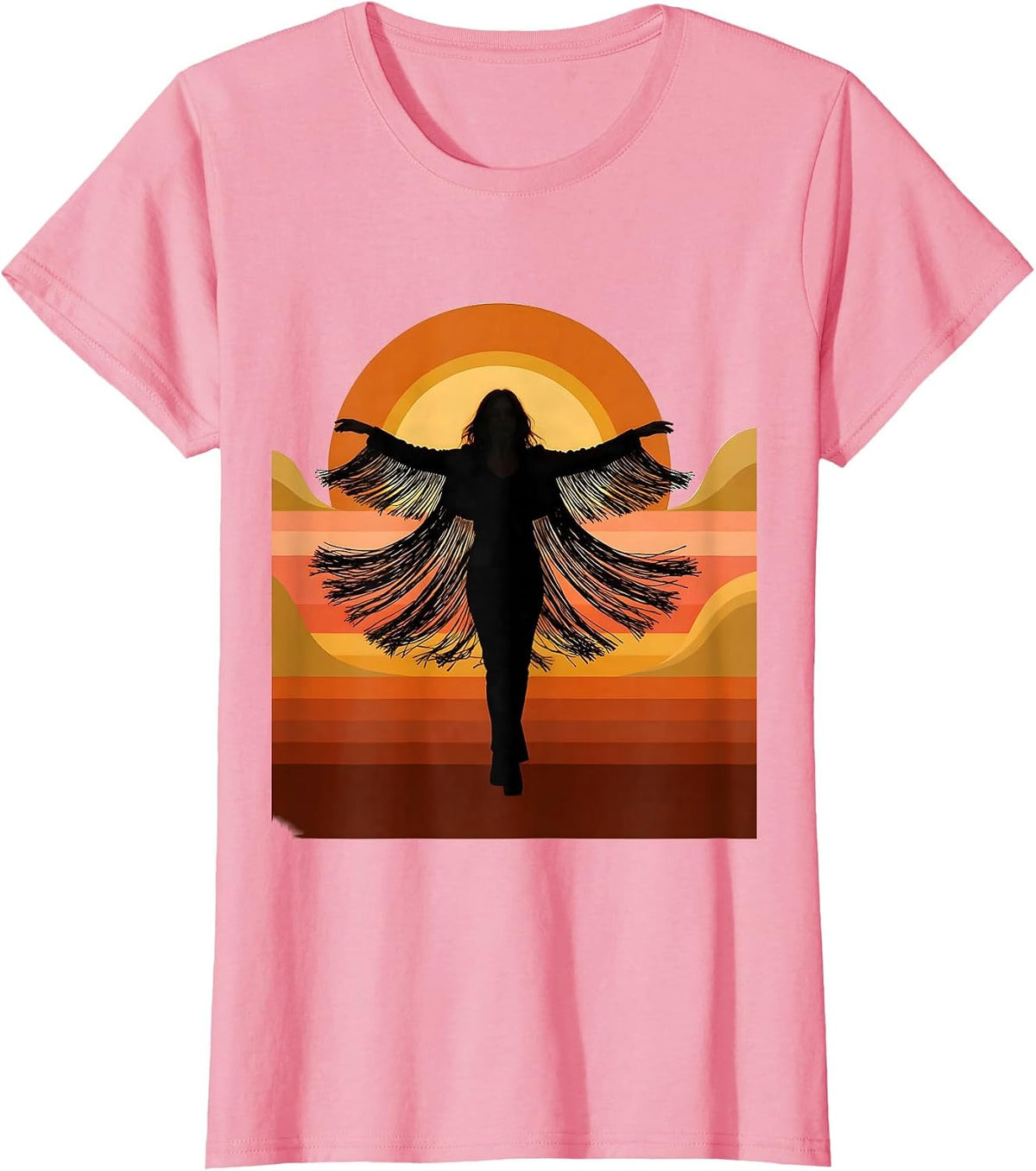 Women's Nashville Fringe Jacket Sunset Twirl Graphic T-Shirt - Pink