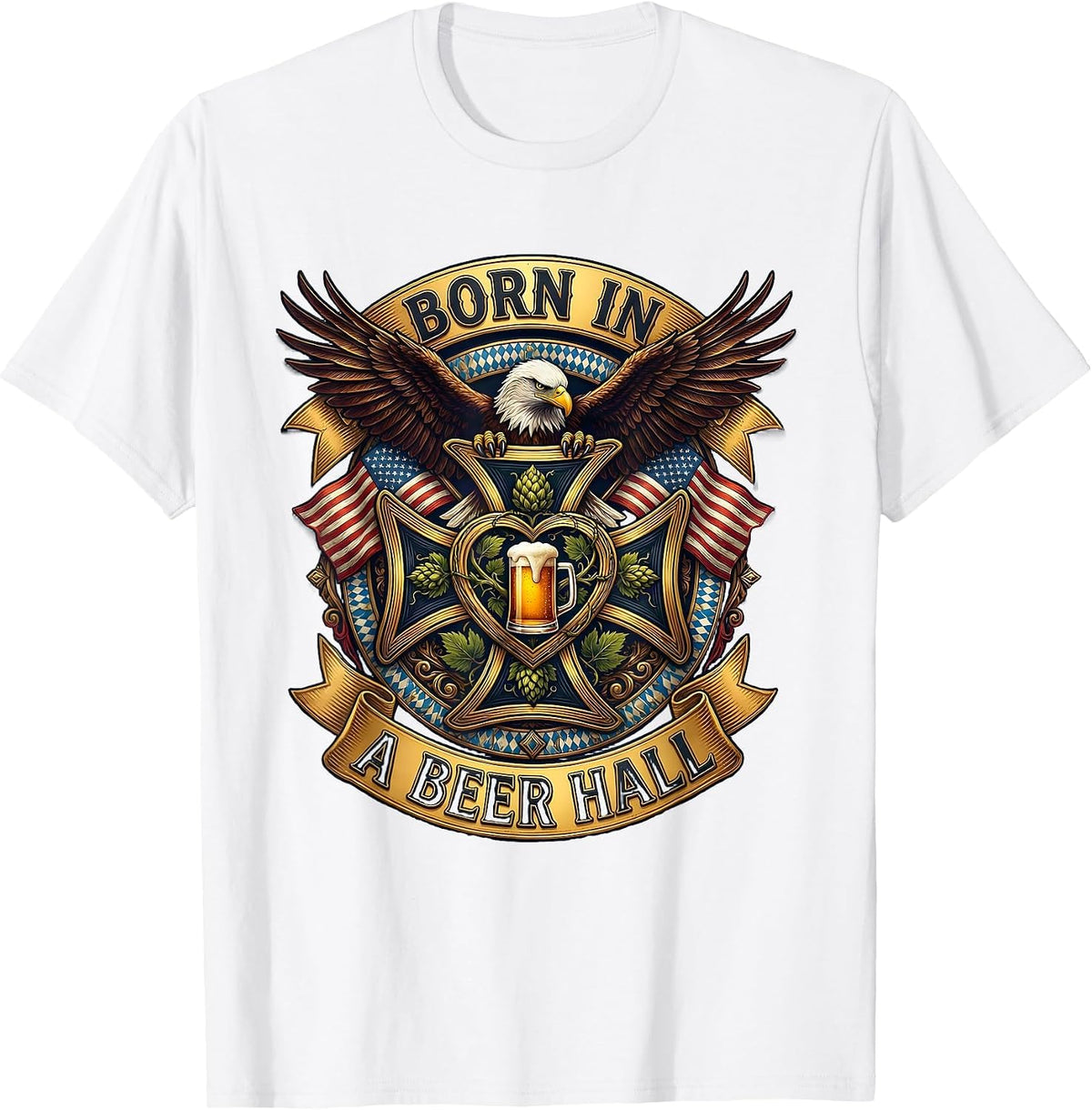 Men's Born in a Beer Hall Oktoberfest Design T-Shirt - White