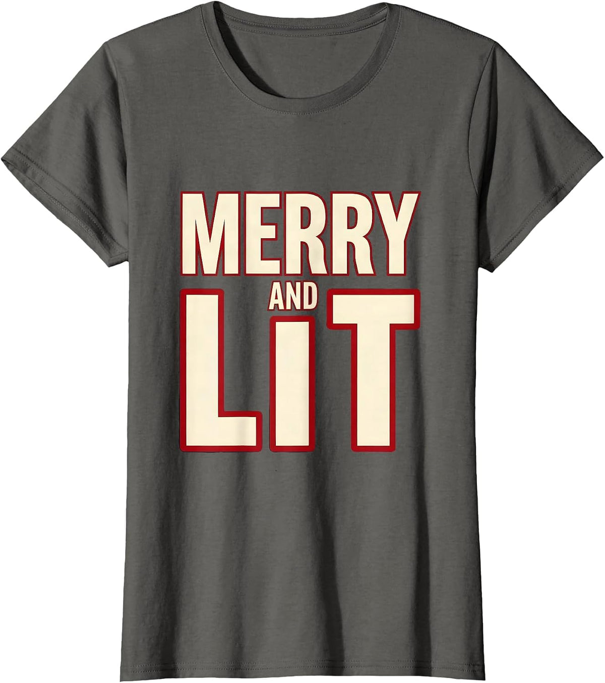 Women's Merry And Lit Funny Christmas Party Drinking Humor T-Shirt - Asphalt Grey