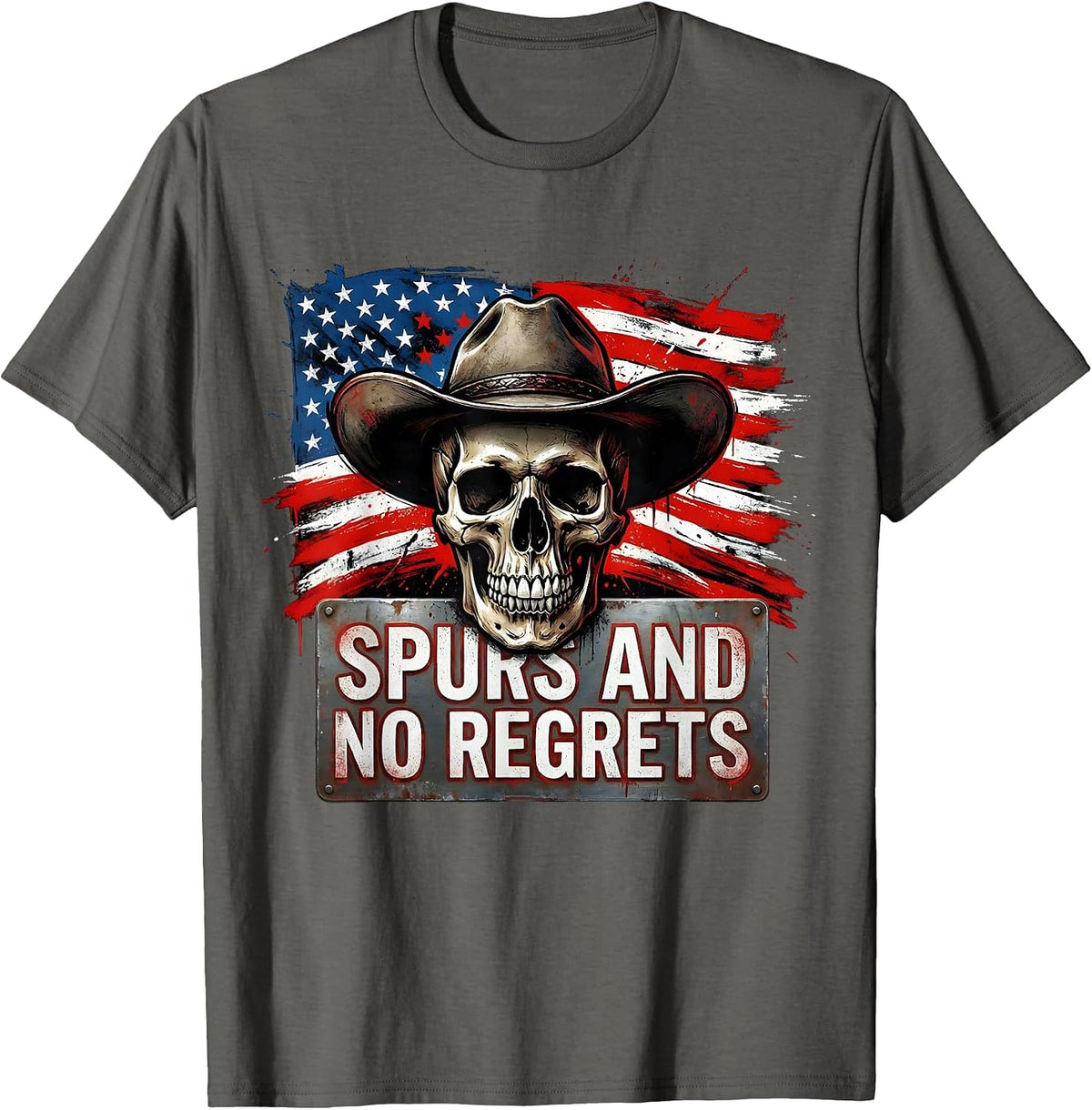 Men's Spurs and No Regrets Western Cowboy Design T-Shirt - Asphalt Grey