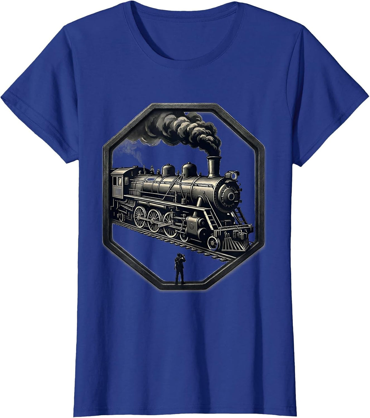 Women's Steam Locomotive Badge Big Boy Train Enthusiast Pride T-Shirt - Royal Blue