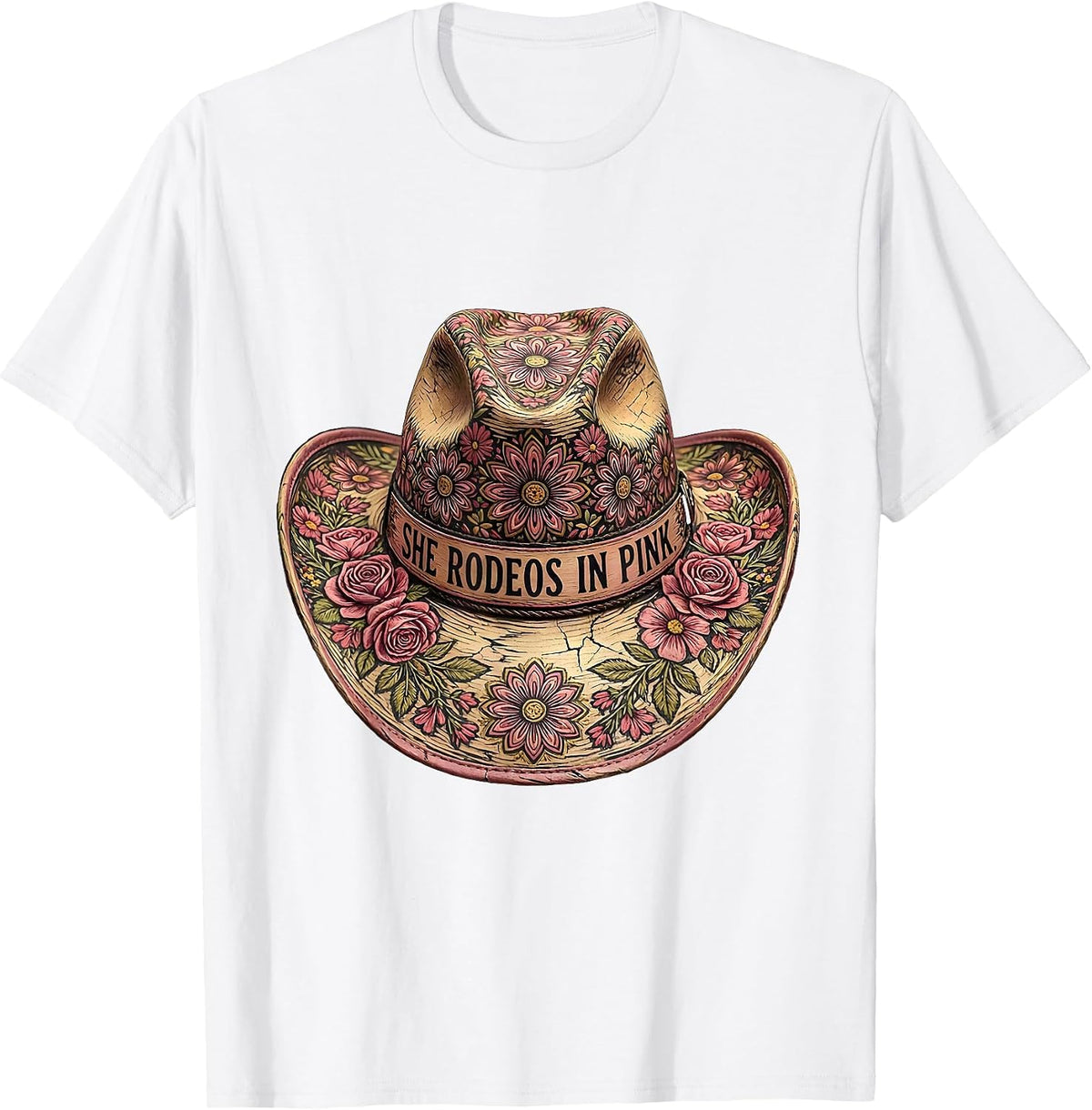 Men's She Rodeos In Pink Cowgirl Design T-Shirt - White
