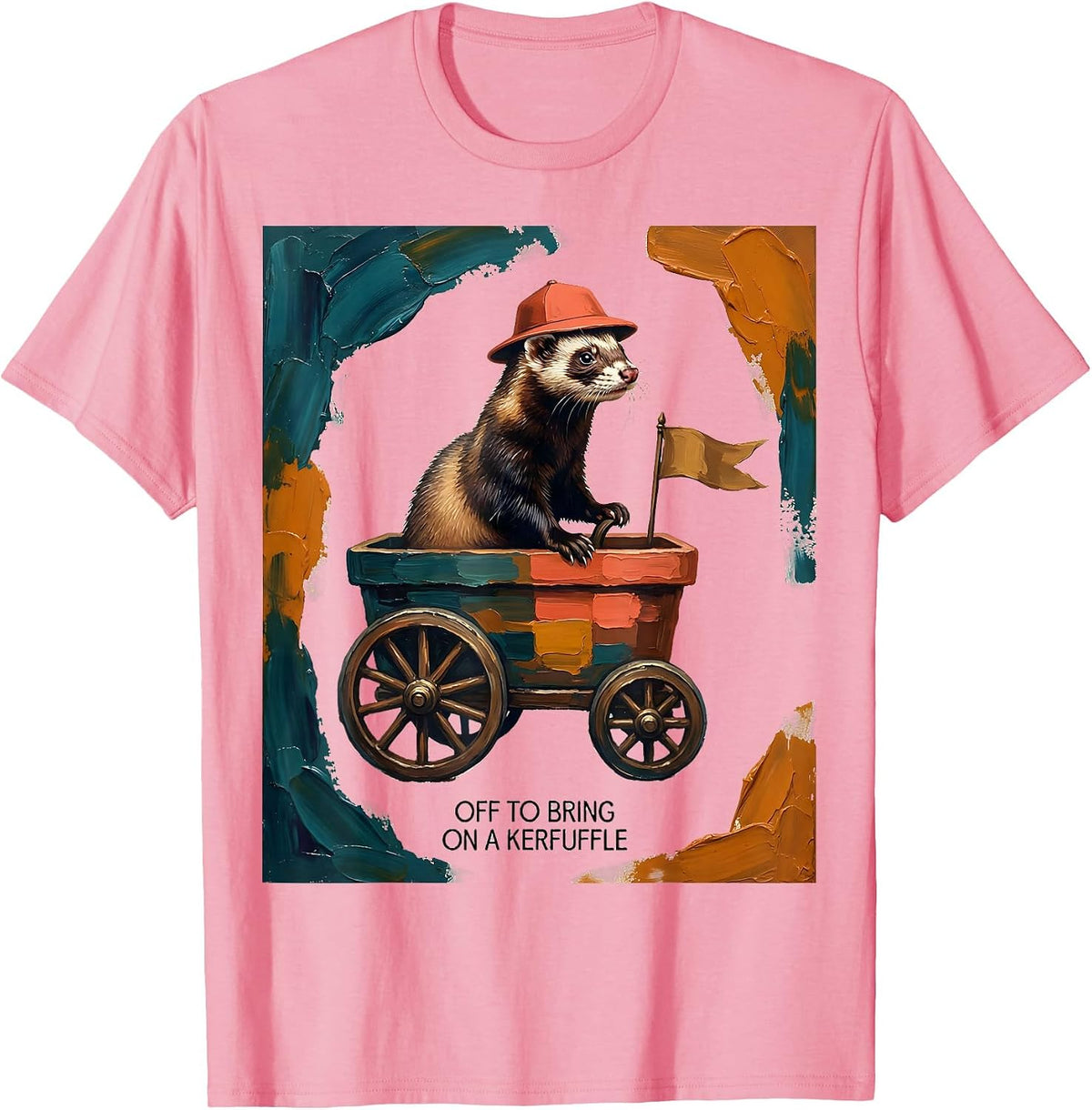 Men's Off To Bring On A Kerfuffle Funny Ferret Meme Humor T-Shirt - Pink