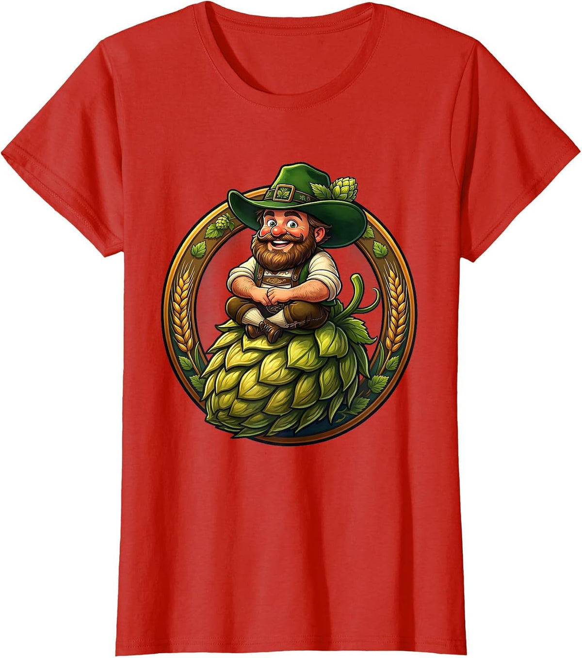 Oktoberfest Hop Cone Sitter Graphic Design T-Shirt - Red