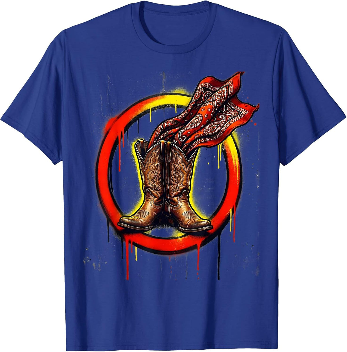 Cowboy Boots With Bandana Western Graphic Tee T-Shirt - Royal Blue