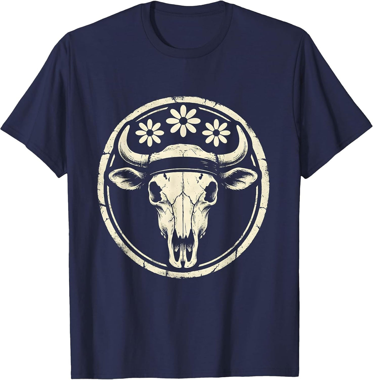 White Cowgirl Hat Shadow Fierce Eyes Graphic T-Shirt - Navy Blue