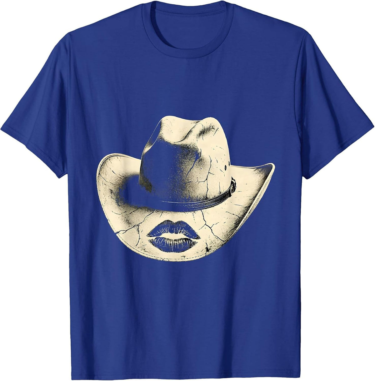 Men's Cowboy Hat Lipstick Kiss Western Graphic Tee T-Shirt - Royal Blue