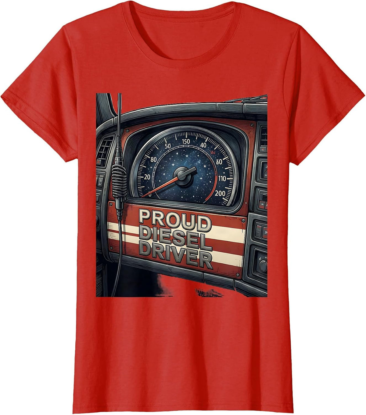 Women's Proud Diesel Driver Patriotic Trucker Semi Truck Driver Gift T-Shirt - Red