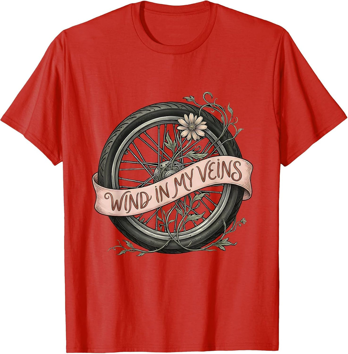 Men's Wind In My Veins Motorcycle Rider Design T-Shirt - Red