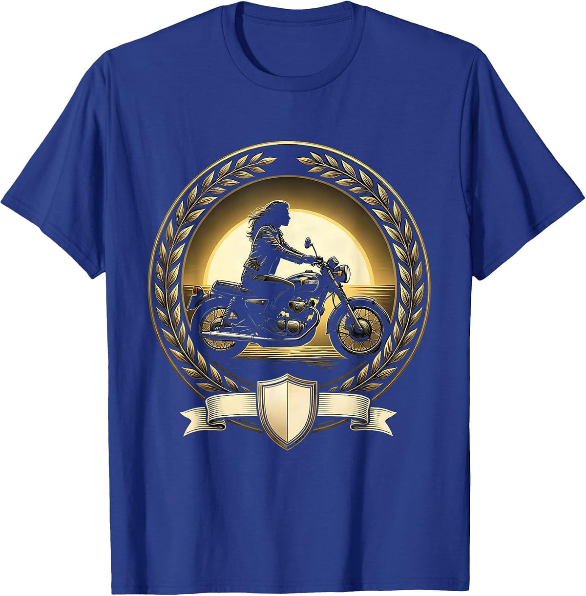 Leather Jacket Rider Motorcycle Dusk Graphic Tee T-Shirt - Royal Blue