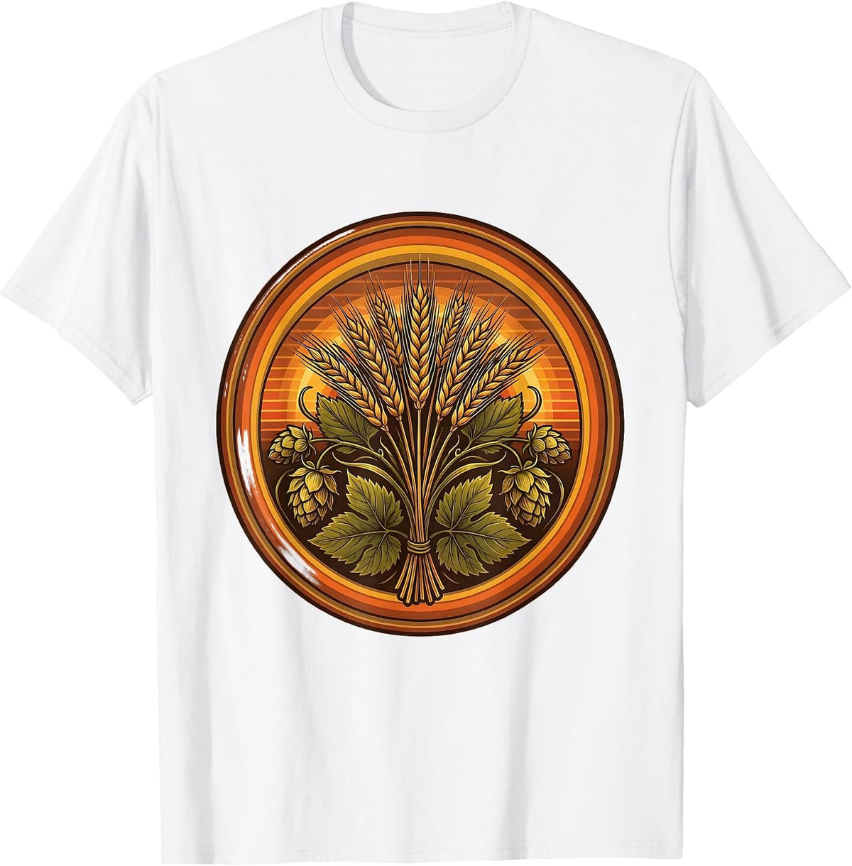 Oktoberfest Hop Flowers and Barley Wheat Design T-Shirt - White