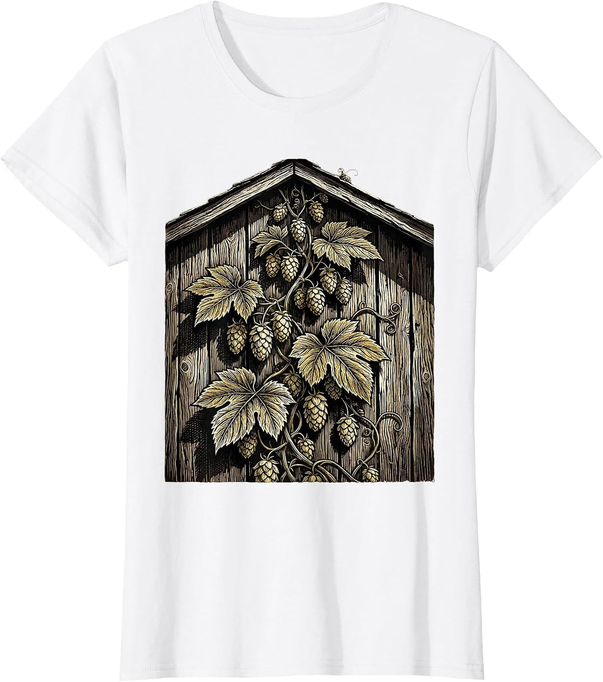 Oktoberfest Hop Vine Rustic Barn Wall Graphic T-Shirt - White