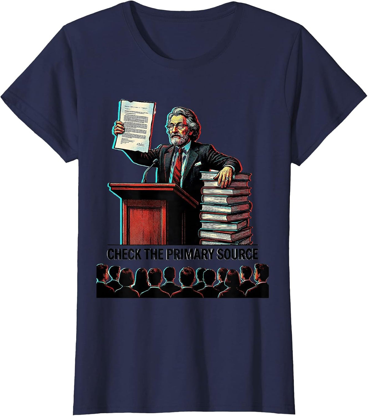 Women's Check The Primary Source Funny History Teacher Pop Art T-Shirt - Navy Blue
