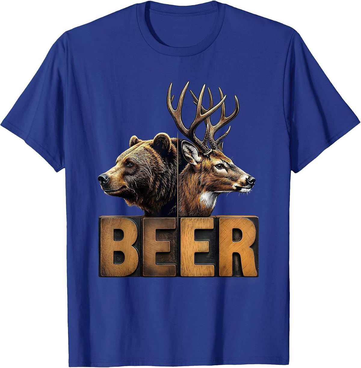 Men's BEER Vintage Bear Deer Funny Outdoor Camping Hunting T-Shirt - Royal Blue