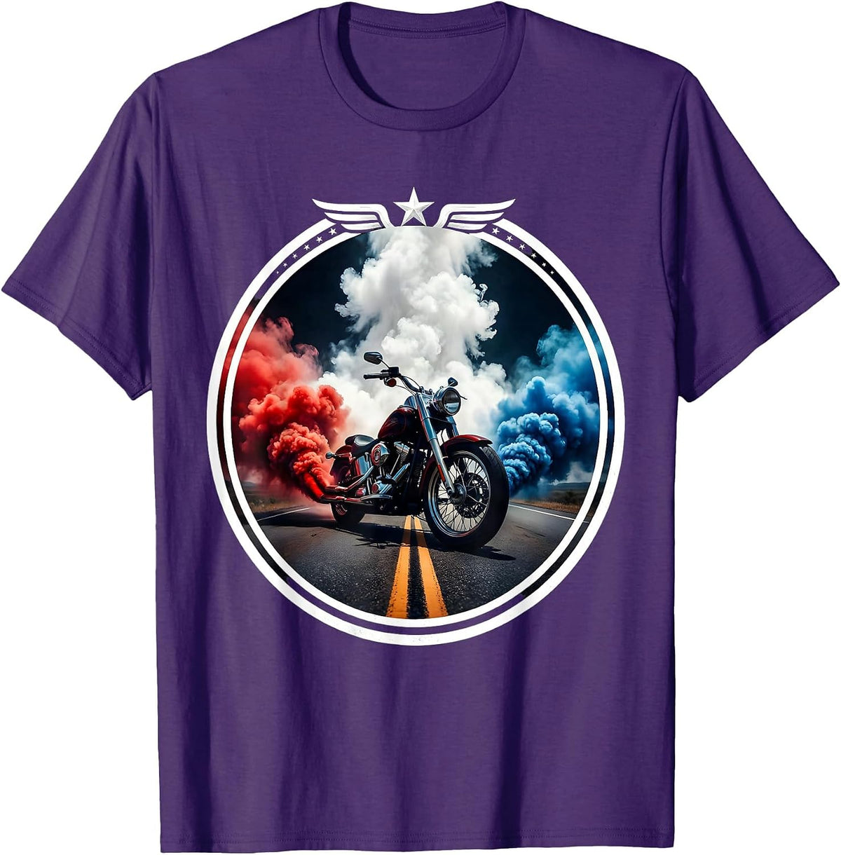 Vintage Motorcycle Lone Highway Dusk Freedom USA T-Shirt - Purple