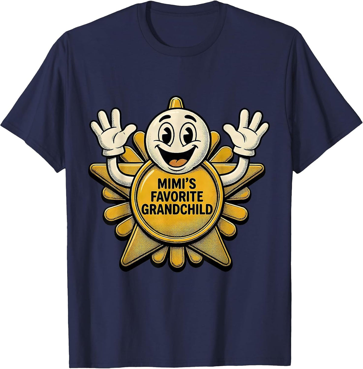 Mimi's Favorite Grandchild Retro Cartoon Funny Grandma T-Shirt - Navy Blue