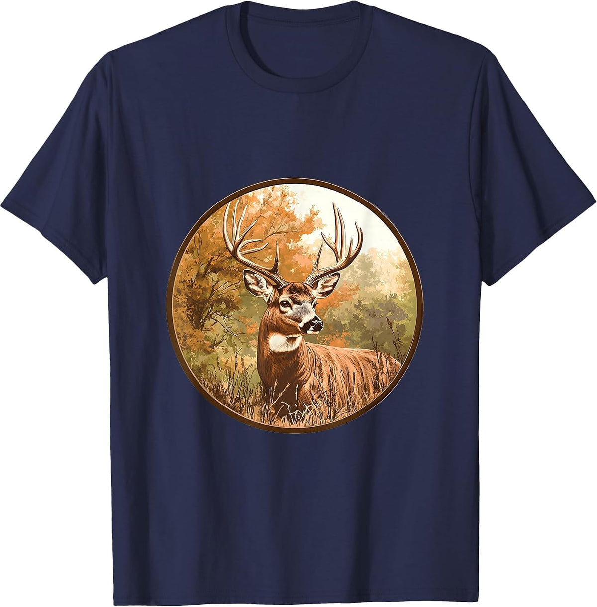 Vintage Whitetail Buck Deer Retro Graphic Design for Hunters T-Shirt - Navy Blue