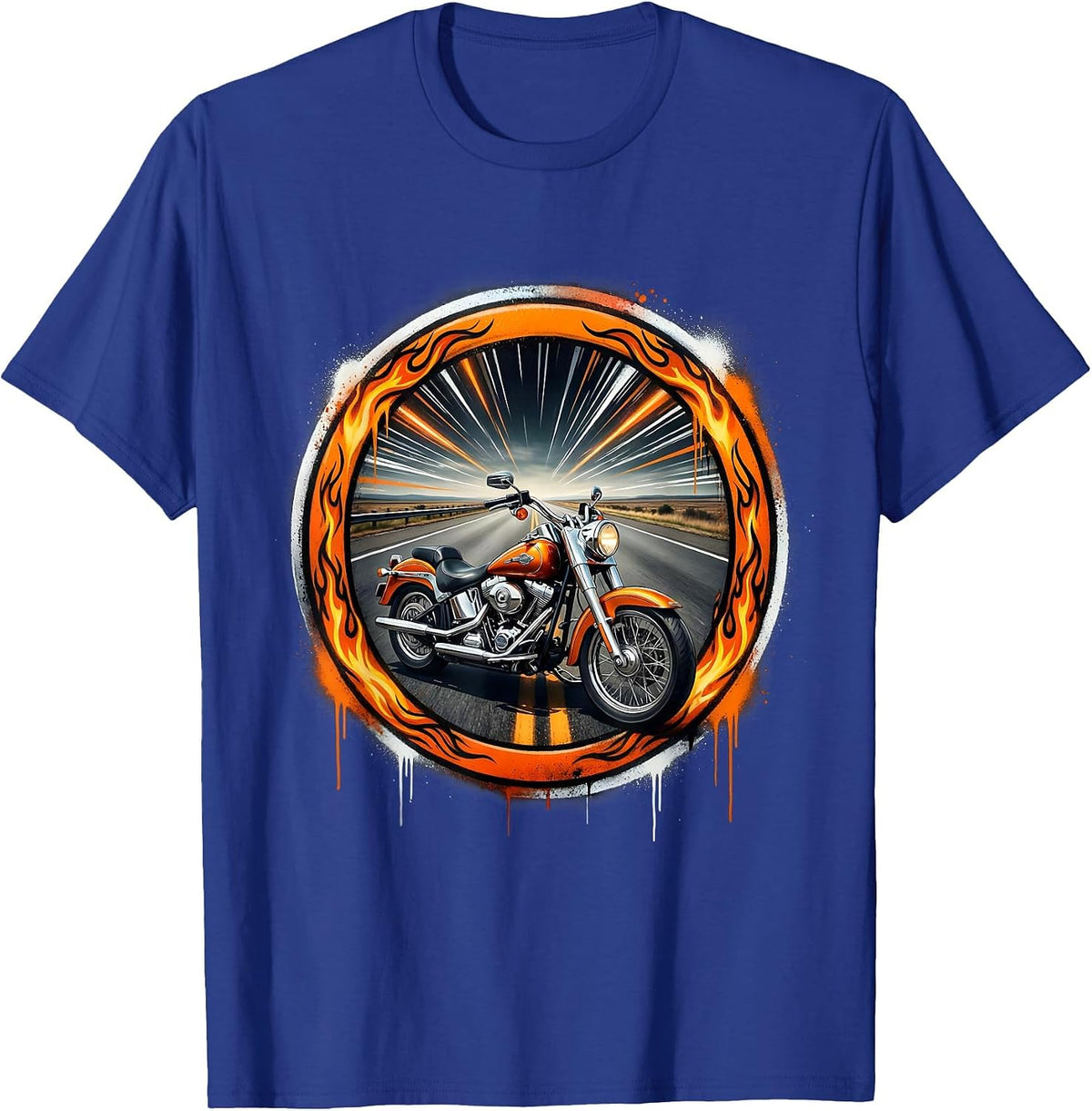 Men's Vintage Motorcycle Freedom Open Road Graphic T-Shirt - Royal Blue