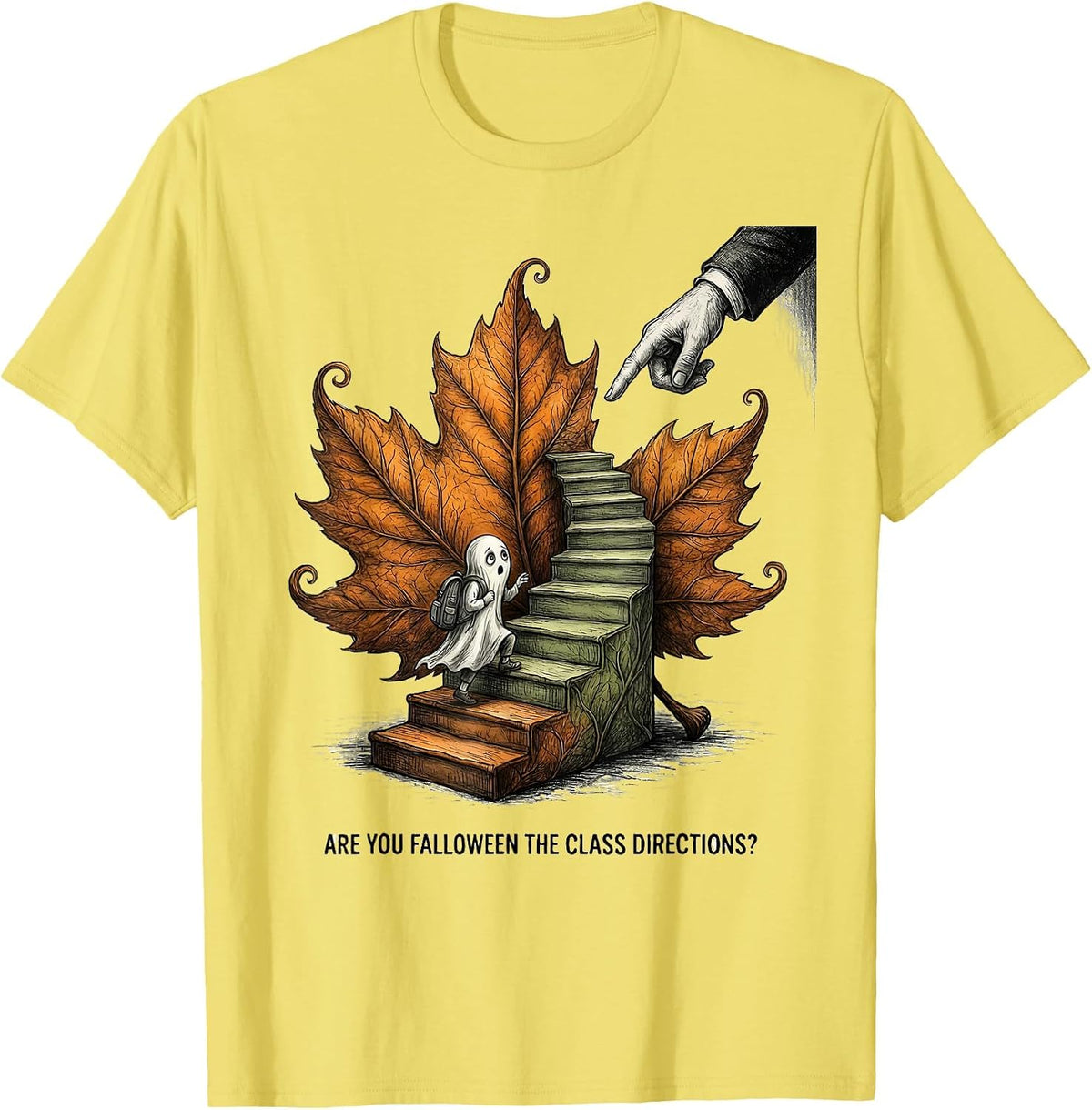 Men's Are You Falloween The Class Directions Teacher T-Shirt - Lemon Yellow