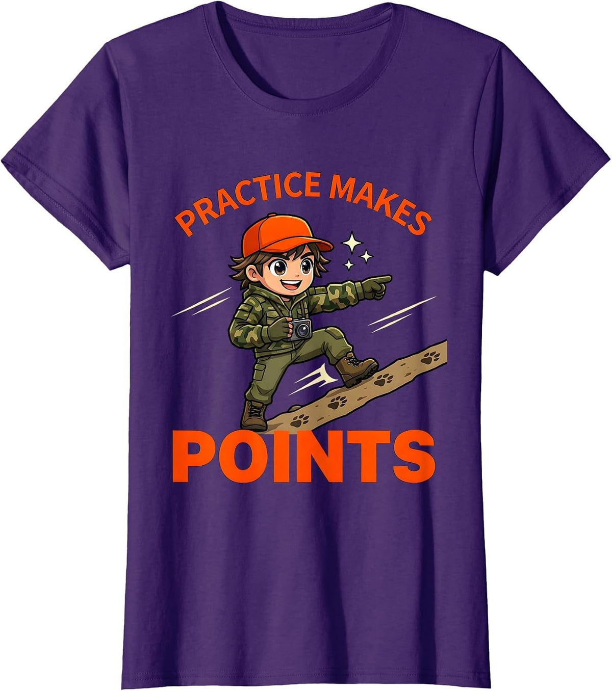 Women's PRACTICE MAKES POINTS Funny Deer Hunter Hunting Camp T-Shirt - Purple