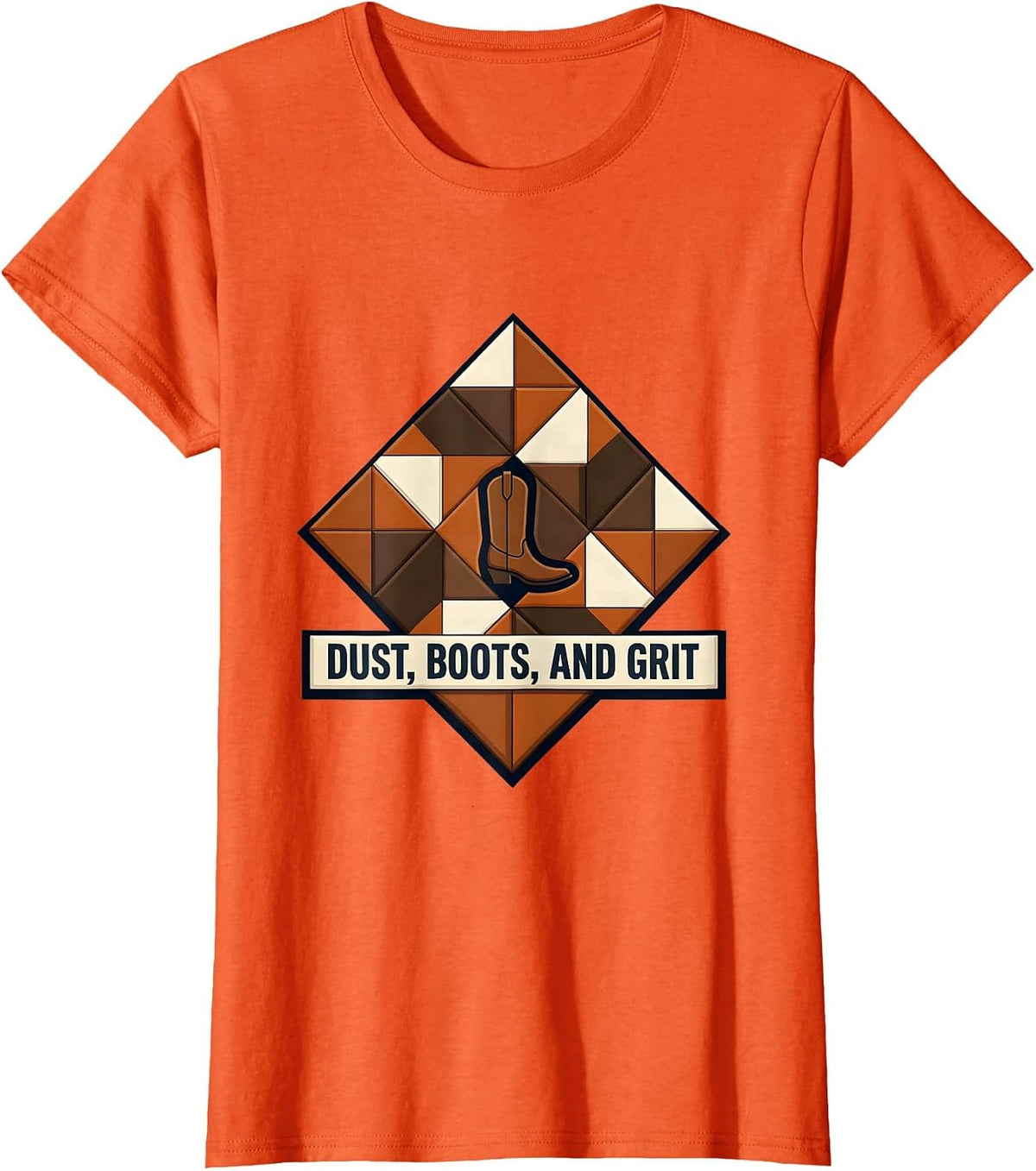 Dust Boots and Grit Cowboy Western Design T-Shirt - Orange