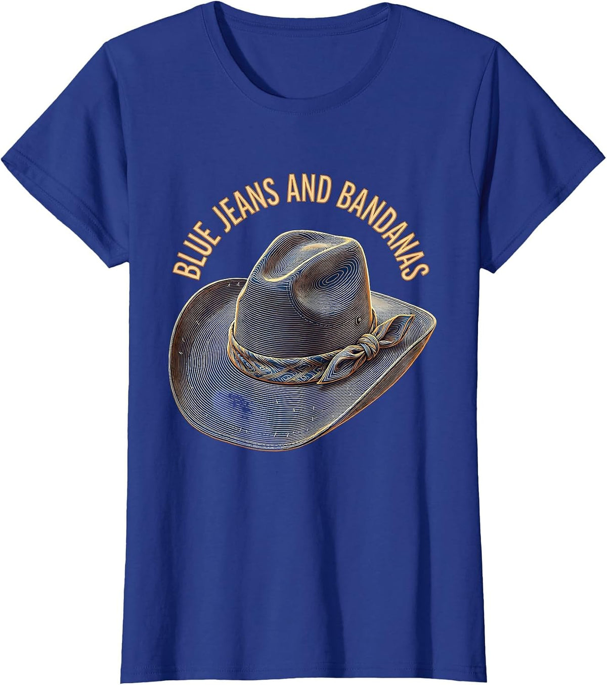 Women's Blue Jeans and Bandanas Denim Cowgirl Design T-Shirt - Royal Blue