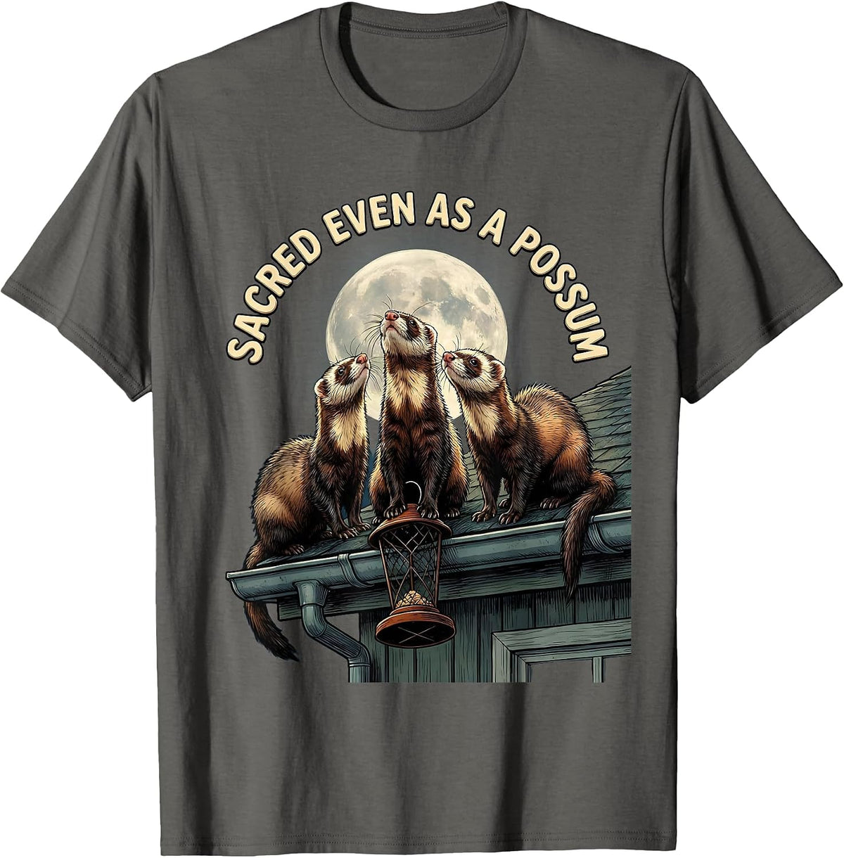 Men's Sacred Even As A Possum Ferret Lover Funny Wildlife Meme T-Shirt - Asphalt Grey
