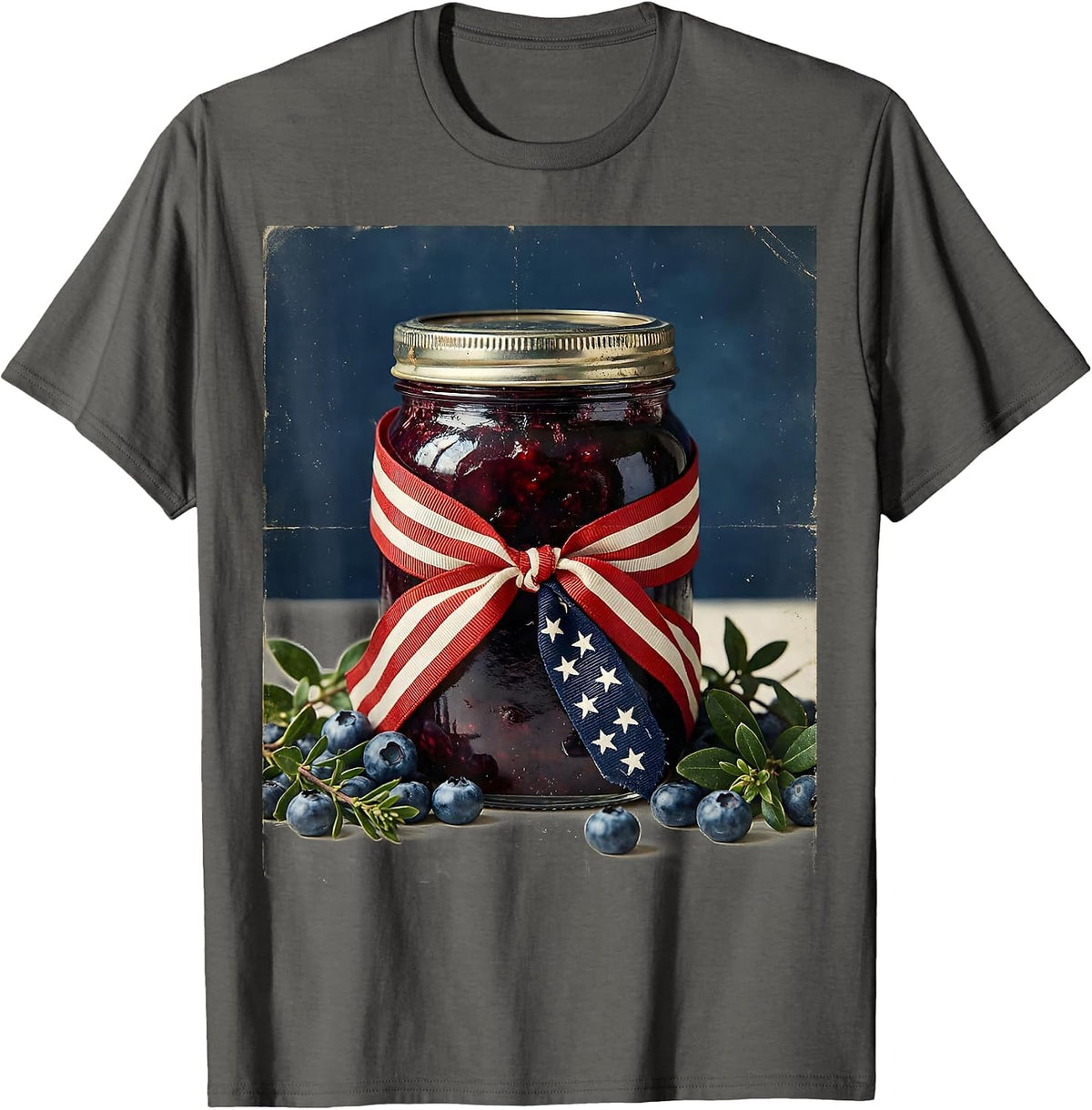 Red White and Blueberries Jam Jar Flag Ribbon T-Shirt, Men, Asphalt Grey, X-Large - As Pictured