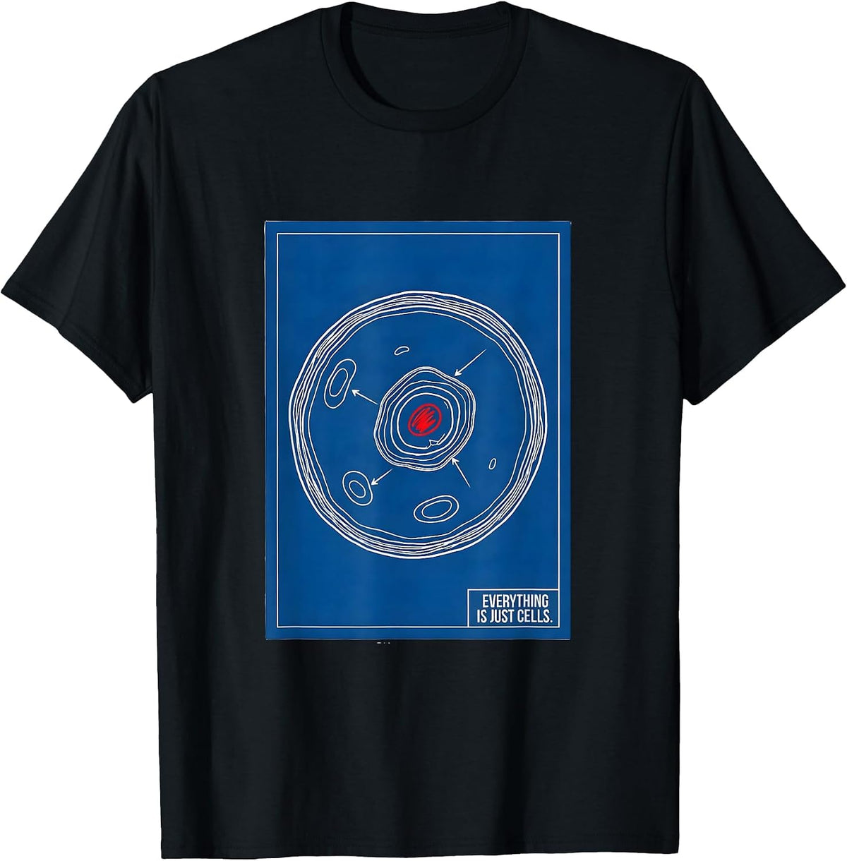 Men's Everything Is Just Cells Technical Blueprint Biology Teacher T-Shirt - Black