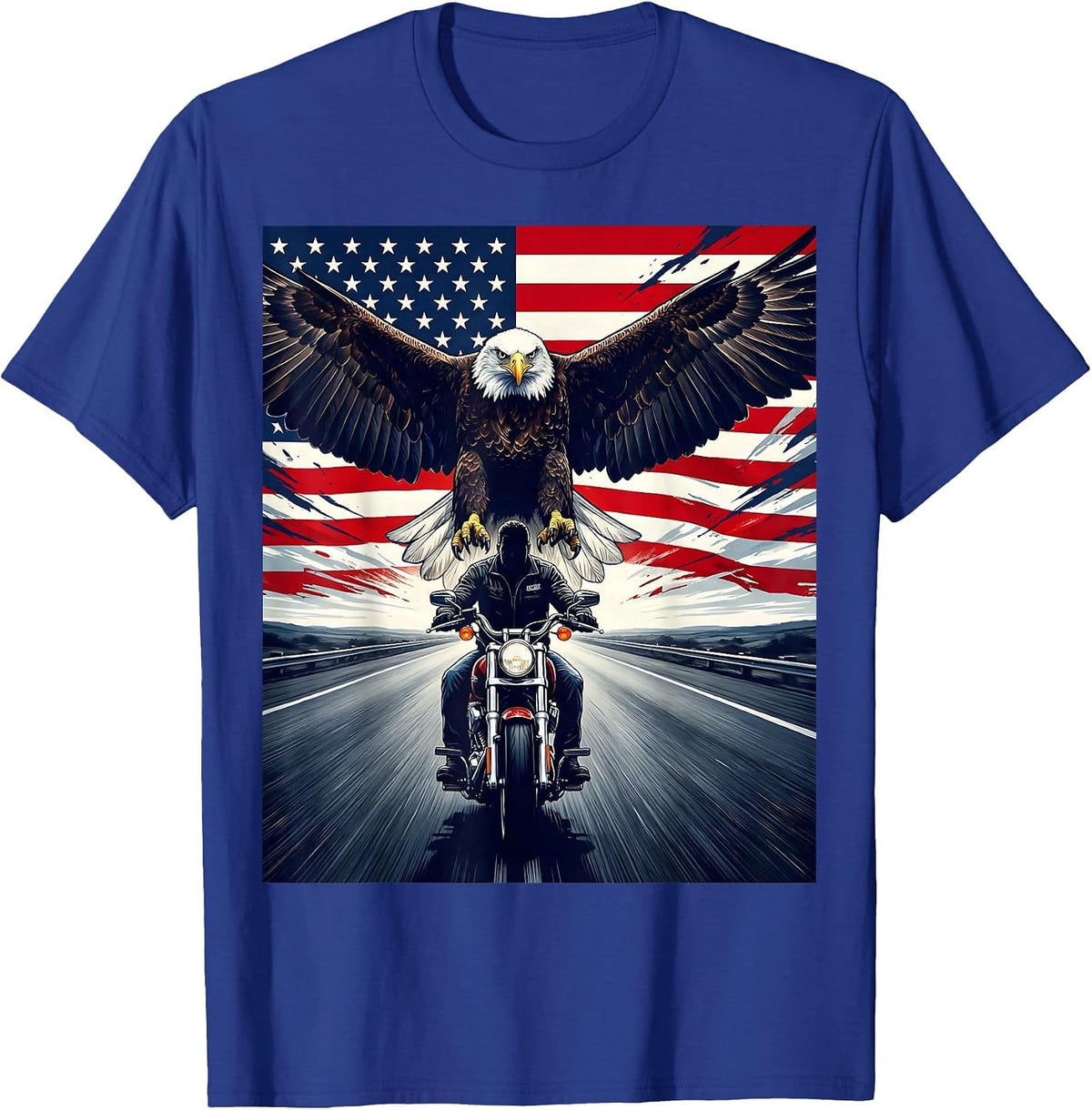 Freedom Rider Open Highway Motorcycle Design T-Shirt - Royal Blue