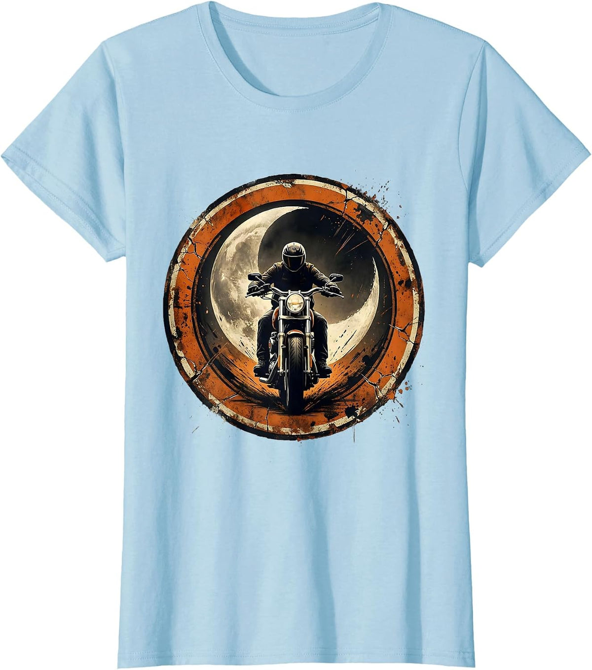 Biker Silhouette Crescent Moon Motorcycle Rider T-Shirt - Baby Blue